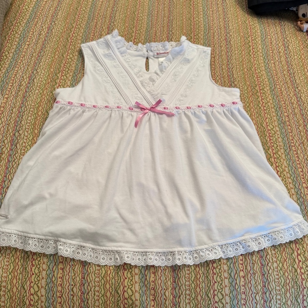 American Girl Rebecca Inspired White Pajama Top with Lace/Bow Detail Girls 10/12